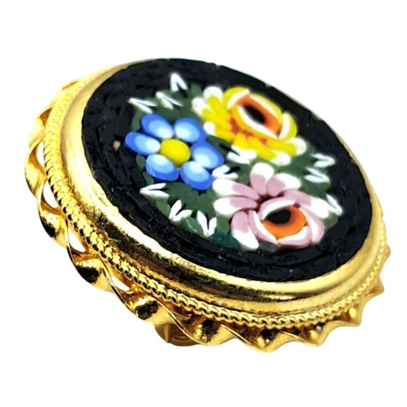 Vintage Italy Mosaic Brooch Floral Multi Colored Tesserae Gold Tone Circle Pin C - Picture 5 of 10